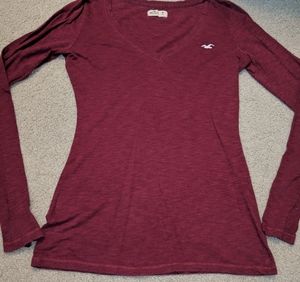 Hollister V Neck burgundy long sleeve shirt - medium